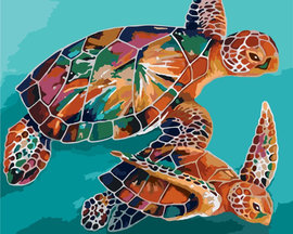 Картины по номерам без коробки Радужные черепахи,40х50см
