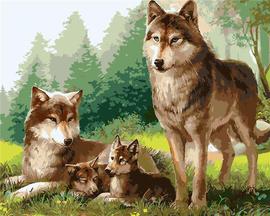 Картины по номерам без коробки Волки с волчатами, 40х50см