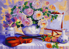 Картины по номерам без коробки Розы со скрипкой