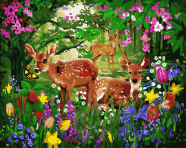 Картины по номерам без коробки Олени в цветущем лесу