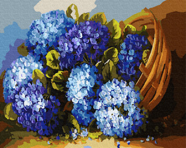 Картины по номерам без коробки Синие цветы в корзинке